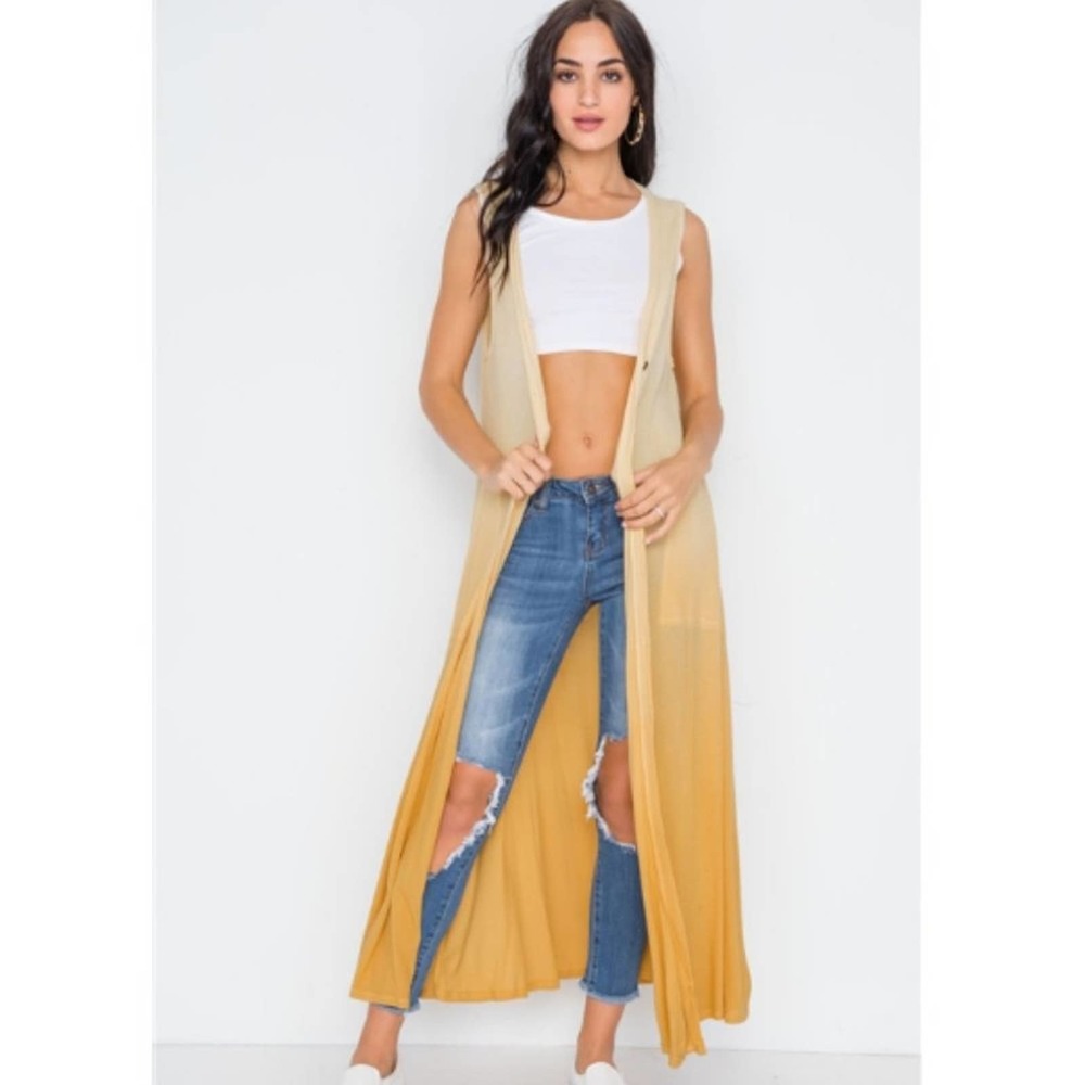 Mustard Ombre Sleeveless Knit Maxi Cardigan Dress - S
